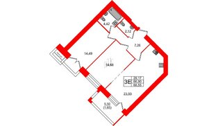 Квартира в ЖК Листва, 2 комнатная, 68.55 м², 9 этаж