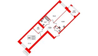 Квартира в ЖК Листва, 2 комнатная, 76.45 м², 6 этаж