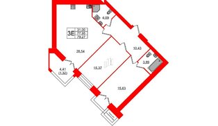 Квартира в ЖК Листва, 2 комнатная, 79.27 м², 3 этаж