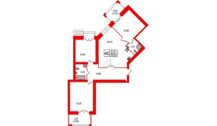 Квартира в ЖК Листва, 3 комнатная, 103.63 м², 3 этаж