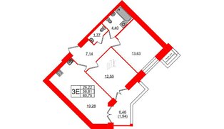 Квартира в ЖК Листва, 2 комнатная, 60.75 м², 3 этаж