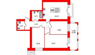 Квартира в ЖК Листва, 3 комнатная, 95.91 м², 7 этаж