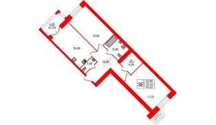 Квартира в ЖК Листва, 2 комнатная, 76.43 м², 4 этаж