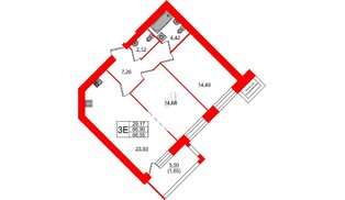 Квартира в ЖК Листва, 2 комнатная, 68.55 м², 4 этаж