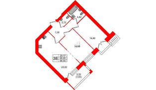 Квартира в ЖК Листва, 2 комнатная, 68.55 м², 8 этаж