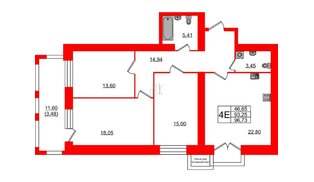 Квартира в ЖК Листва, 3 комнатная, 96.73 м², 3 этаж