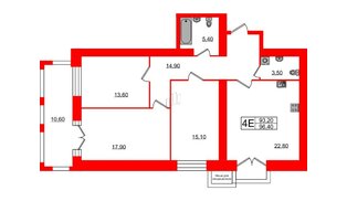 Квартира в ЖК Листва, 3 комнатная, 96.73 м², 6 этаж