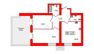 Квартира в ЖК Листва, 2 комнатная, 85.24 м², 12 этаж