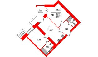 Квартира в ЖК Листва, 2 комнатная, 57.91 м², 10 этаж