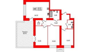 Квартира в ЖК Листва, 3 комнатная, 100.12 м², 12 этаж