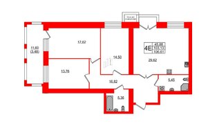 Квартира в ЖК Листва, 3 комнатная, 106.61 м², 7 этаж