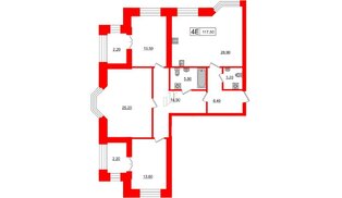 Квартира в ЖК 'Новое Купчино', 3 комнатная, 117.5 м², 2 этаж