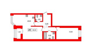 Квартира в ЖК 'Новое Купчино', 1 комнатная, 66.9 м², 2 этаж