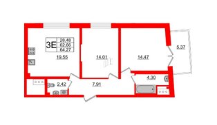 Квартира в ЖК Морская набережная 2, 2 комнатная, 64.27 м², 16 этаж
