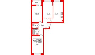 Квартира в ЖК Морская набережная 2, 3 комнатная, 71.68 м², 2 этаж