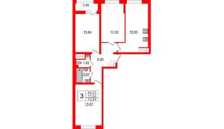 Квартира в ЖК Морская набережная 2, 3 комнатная, 72.45 м², 3 этаж