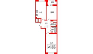 Квартира в ЖК Морская набережная 2, 2 комнатная, 56.76 м², 16 этаж