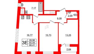 Квартира в ЖК Морская набережная 2, 2 комнатная, 66.41 м², 16 этаж