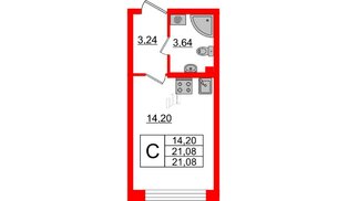 Квартира в ЖК Морская набережная 2, студия, 21.08 м², 3 этаж