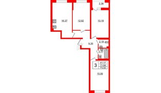 Квартира в ЖК Морская набережная 2, 3 комнатная, 73.02 м², 2 этаж