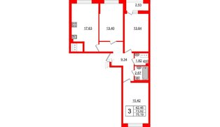 Квартира в ЖК Морская набережная 2, 3 комнатная, 75.19 м², 3 этаж