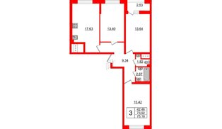 Квартира в ЖК Морская набережная 2, 3 комнатная, 75.18 м², 4 этаж
