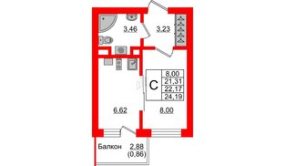 Квартира в ЖК Стерео-4, студия, 22.17 м², 1 этаж