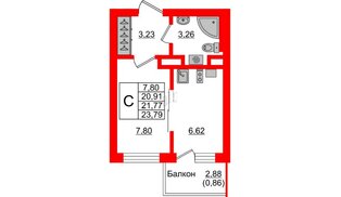 Квартира в ЖК Стерео-4, студия, 21.77 м², 3 этаж