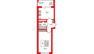 Квартира в ЖК Стерео-4, 1 комнатная, 33.6 м², 3 этаж