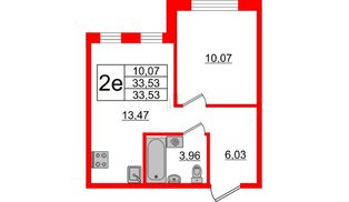 Квартира в ЖК ЦДС Мурино Space, 1 комнатная, 33.53 м², 2 этаж