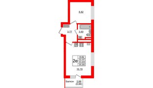 Квартира в ЖК Стерео-4, 1 комнатная, 33.83 м², 4 этаж
