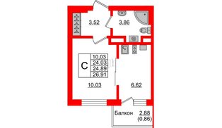 Квартира в ЖК Стерео-4, студия, 24.89 м², 4 этаж