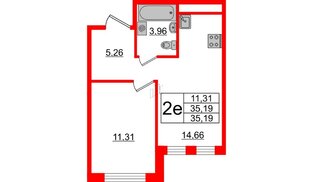 Квартира в ЖК ЦДС Мурино Space, 1 комнатная, 35.19 м², 2 этаж