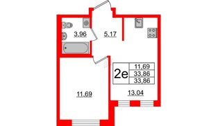 Квартира в ЖК ЦДС Мурино Space, 1 комнатная, 33.86 м², 1 этаж