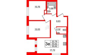 Квартира в ЖК ЦДС Мурино Space, 2 комнатная, 55.62 м², 1 этаж