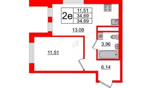 Квартира в ЖК ЦДС Мурино Space, 1 комнатная, 34.69 м², 3 этаж