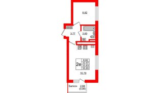 Квартира в ЖК Стерео-4, 1 комнатная, 33.83 м², 6 этаж