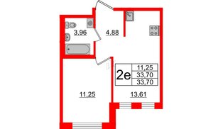 Квартира в ЖК ЦДС Мурино Space, 1 комнатная, 33.7 м², 1 этаж