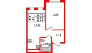 Квартира в ЖК ЦДС Мурино Space, 1 комнатная, 36.69 м², 3 этаж
