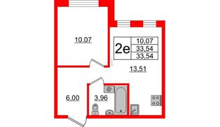 Квартира в ЖК ЦДС Мурино Space, 1 комнатная, 33.54 м², 4 этаж