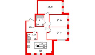 Квартира в ЖК ЦДС Мурино Space, 3 комнатная, 71.04 м², 1 этаж