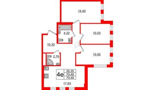 Квартира в ЖК ЦДС Мурино Space, 3 комнатная, 70.48 м², 2 этаж
