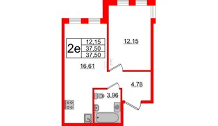 Квартира в ЖК ЦДС Мурино Space, 1 комнатная, 37.5 м², 1 этаж