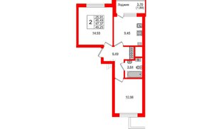 Квартира в ЖК Стерео-4, 2 комнатная, 47.37 м², 1 этаж