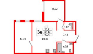 Квартира в ЖК ЦДС Мурино Space, 2 комнатная, 60.47 м², 2 этаж