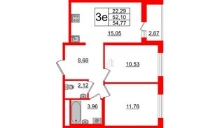 Квартира в ЖК ЦДС Мурино Space, 2 комнатная, 52.1 м², 14 этаж