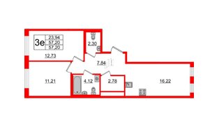 Квартира в ЖК ЦДС Мурино Space, 2 комнатная, 57.2 м², 2 этаж