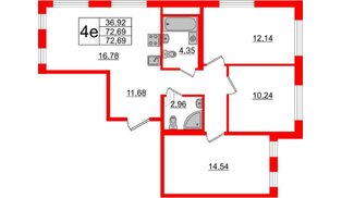 Квартира в ЖК ЦДС Мурино Space, 3 комнатная, 72.69 м², 3 этаж