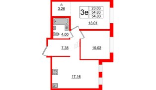 Квартира в ЖК ЦДС Мурино Space, 2 комнатная, 54.83 м², 1 этаж