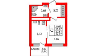 Квартира в ЖК Стерео 4, студия, 22.81 м², 6 этаж